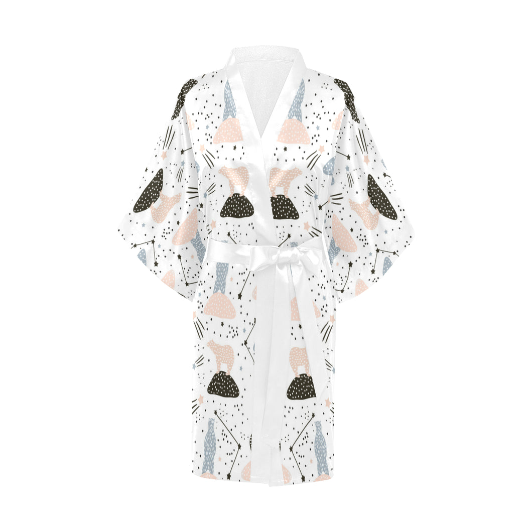 Polar bears star poka dot pattern Women's Short Kimono Robe