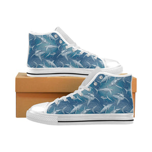 Shark hand drawn Men's High Top Canvas Shoes White