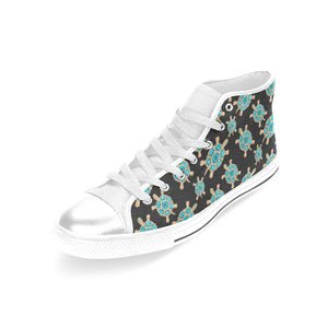 Sea turtle blue stone pattern Women's High Top Canvas Shoes White
