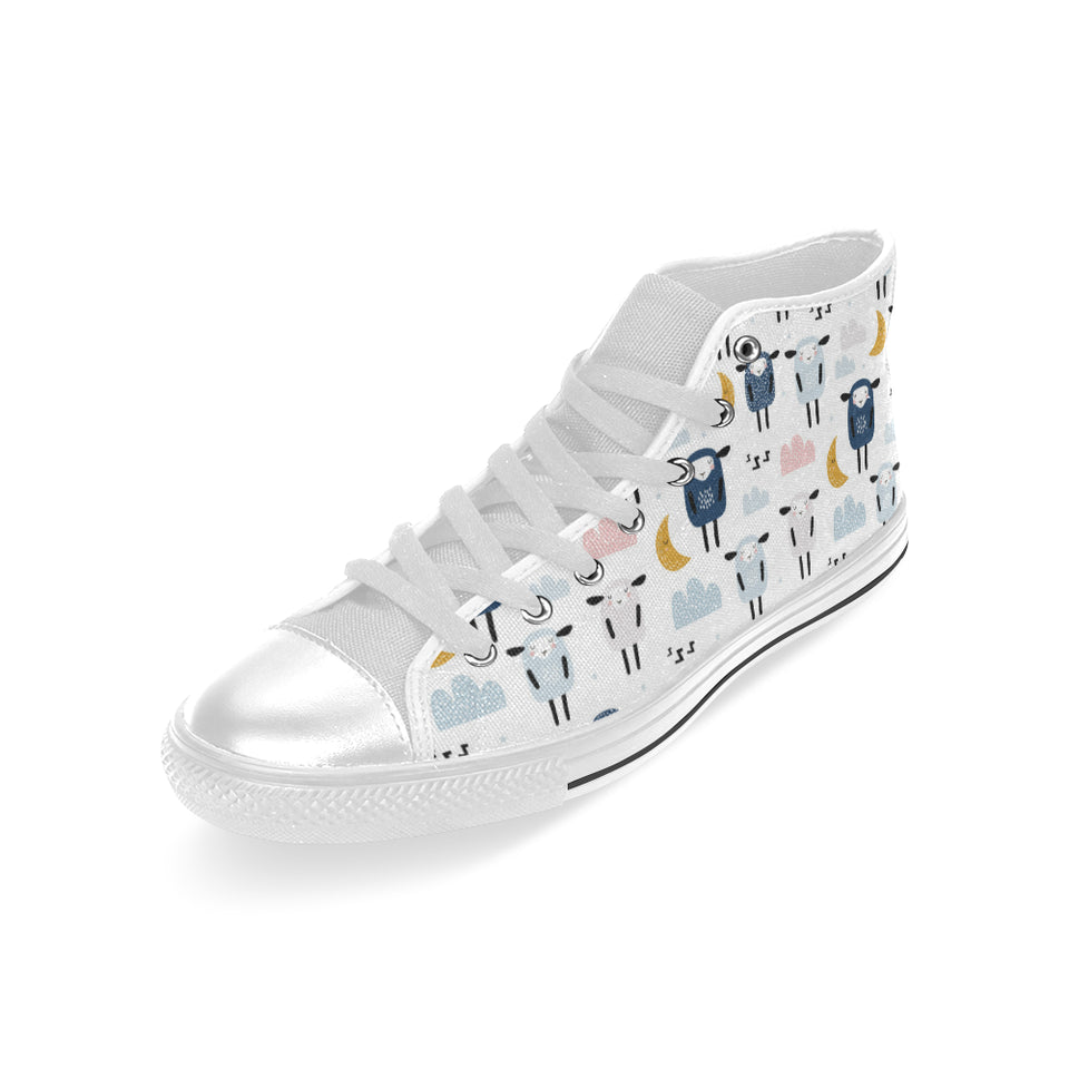 Cute sleeping sheep moon cloud pattern Men's High Top Canvas Shoes White