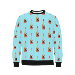 electric guitar pattern light blue background Men's Crew Neck Sweatshirt