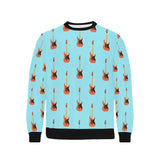 electric guitar pattern light blue background Men's Crew Neck Sweatshirt