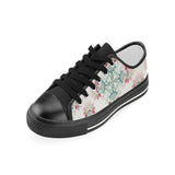 Square floral indian flower pattern Women's Low Top Canvas Shoes Black