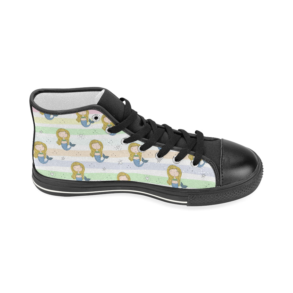 Cute hand drawn mermaid Women's High Top Canvas Shoes Black