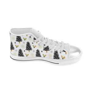 Christmas tree holly snow star pattern Women's High Top Canvas Shoes White