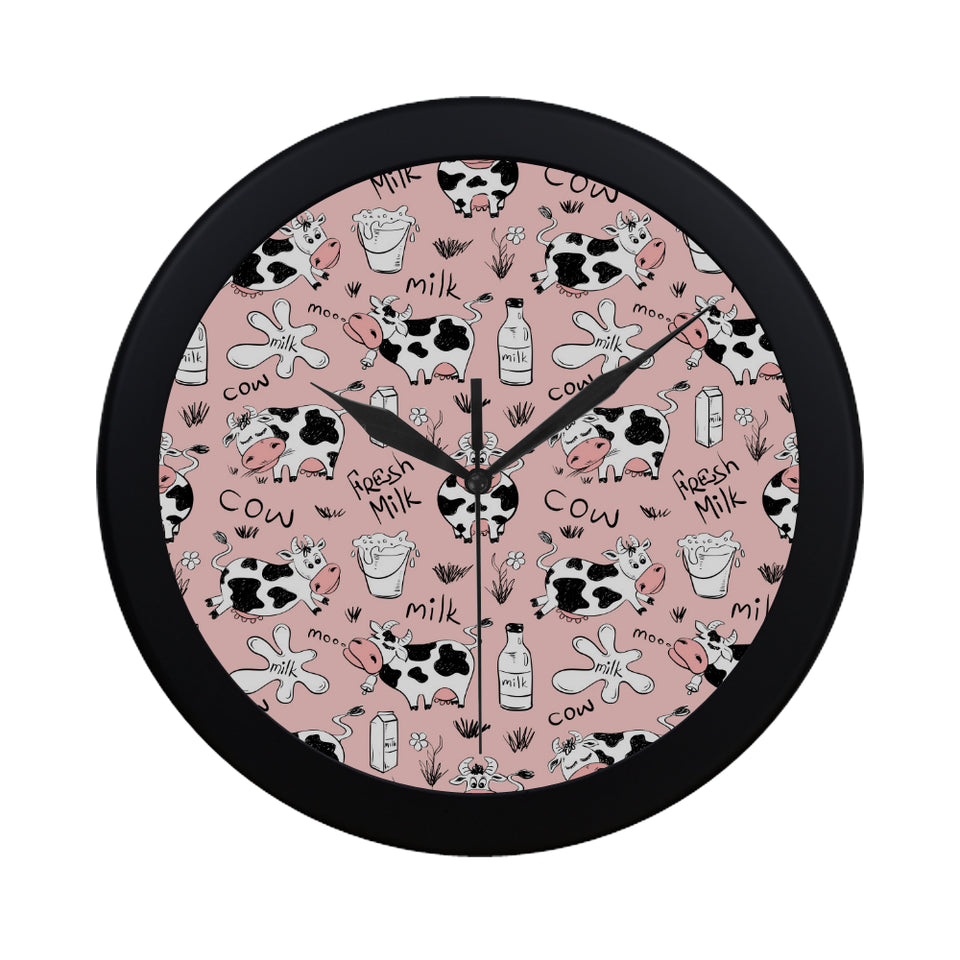 Cows milk product pink background Elegant Black Wall Clock