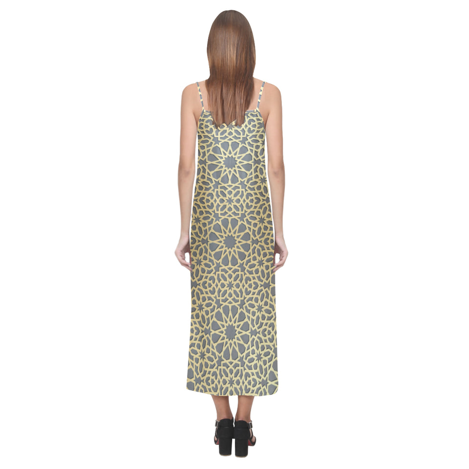 arabic star gold pattern V-Neck Open Fork Long Dress