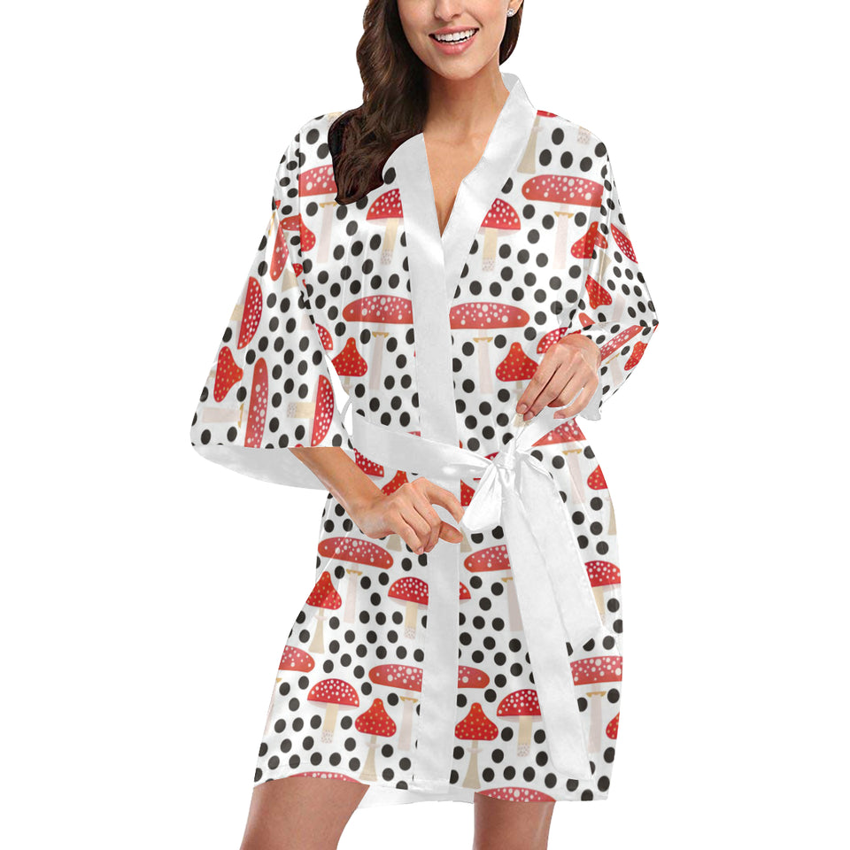Red mushroom dot pattern Women's Short Kimono Robe