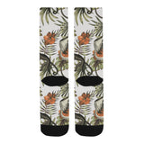 Monkey red hibiscus flower palm leaves floral patt Crew Socks