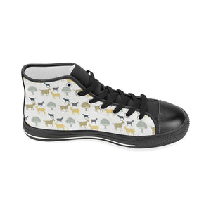 Silhouettes of goat and tree pattern Women's High Top Canvas Shoes Black