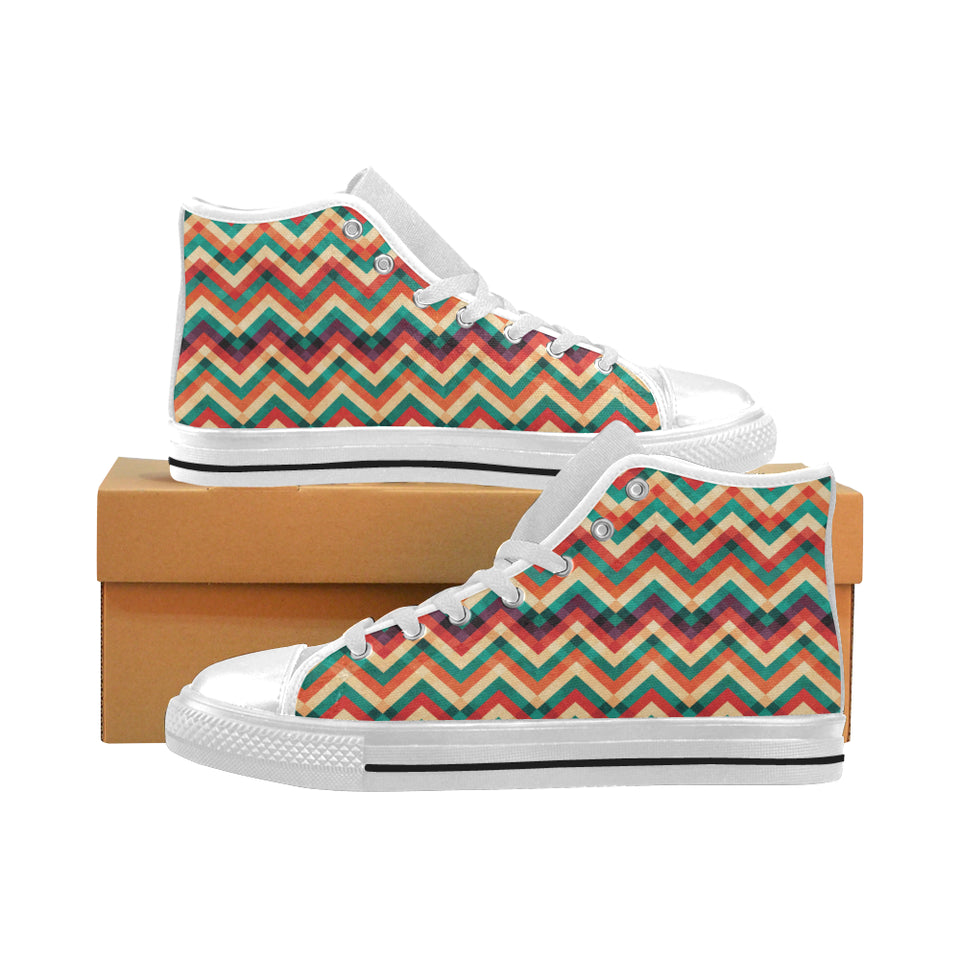 zigzag  chevron colorful pattern Men's High Top Canvas Shoes White