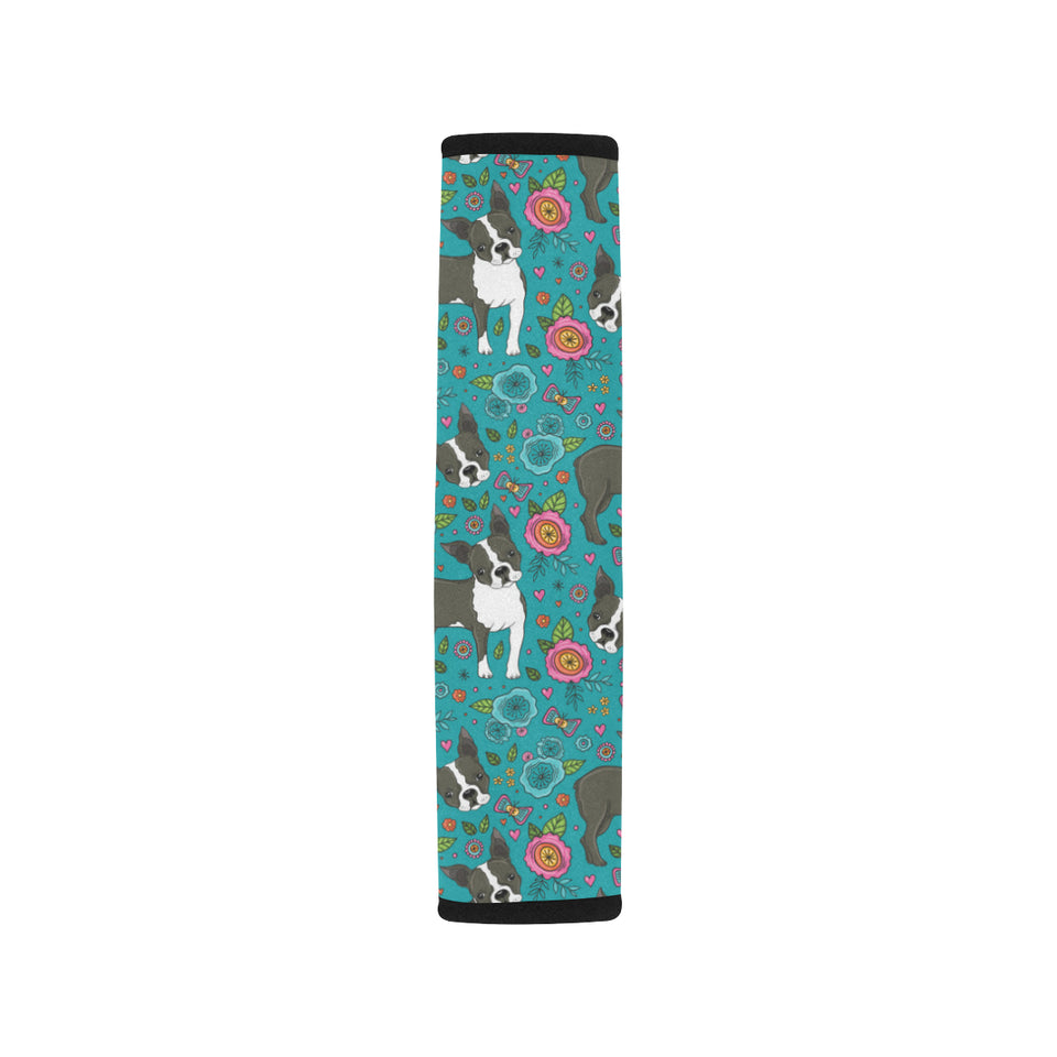 Boston terrier beautiful flower pattern Car Seat Belt Cover