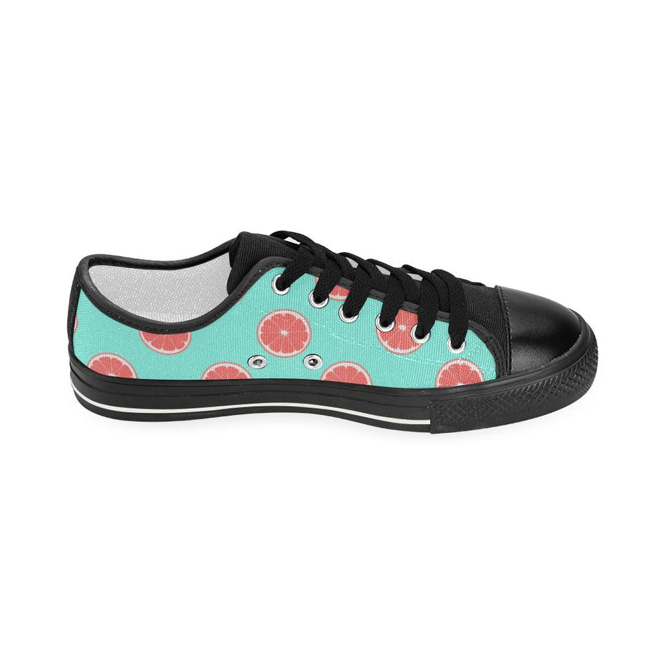 Grapefruit green background Kids' Boys' Girls' Low Top Canvas Shoes Black