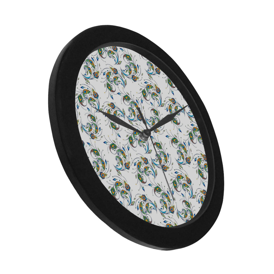 Peacock feather pattern Elegant Black Wall Clock
