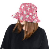 Maneki neko cat sakura pink background Unisex Bucket Hat