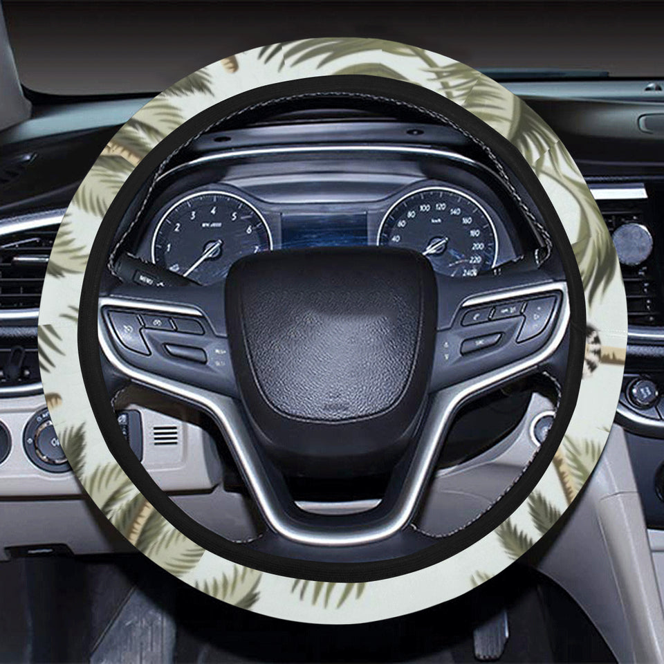 Monkey sloth lemur palm trees pattern Car Steering Wheel Cover