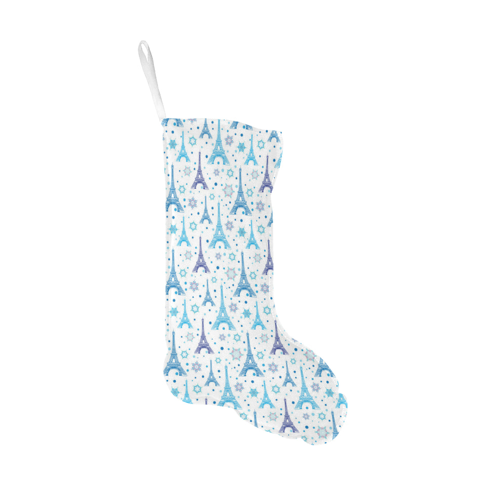 Blue Eiffel Tower Theme Pattern Print Design 01 Christmas Stocking