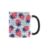 Strawberry pattern blue lines background Morphing Mug Heat Changing Mug