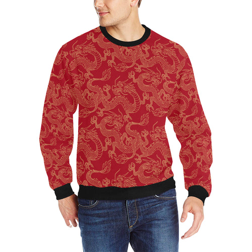 Gold dragons red background Men's Crew Neck Sweatshirt