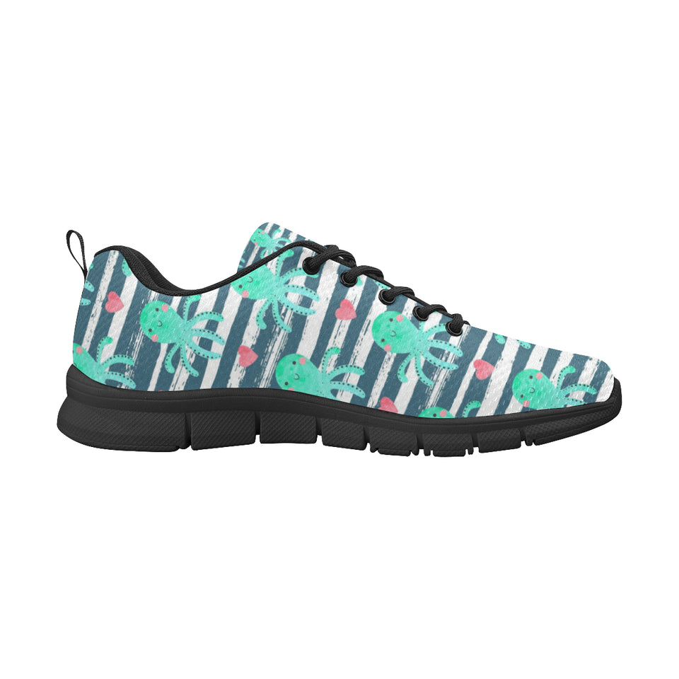 Cute octopuses heart striped background Men's Sneaker Shoes
