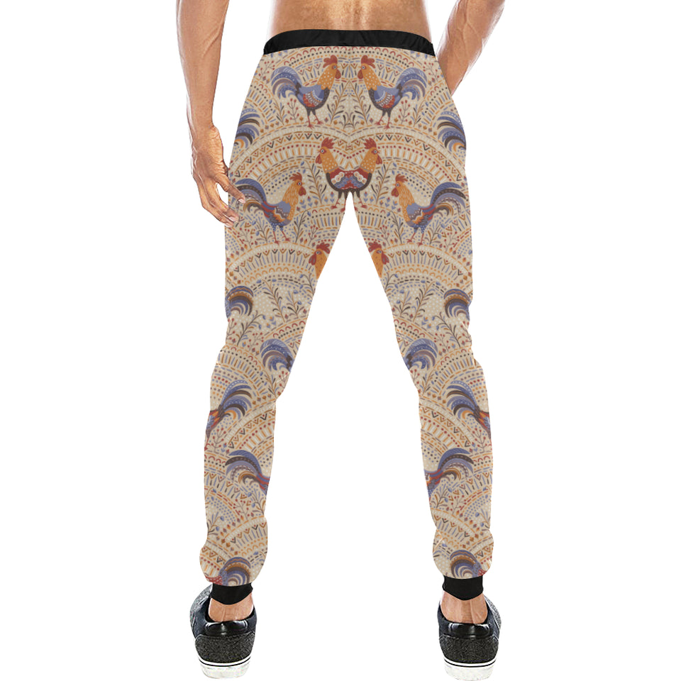Cute rooster chicken cock floral ornament backgrou Unisex Casual Sweatpants