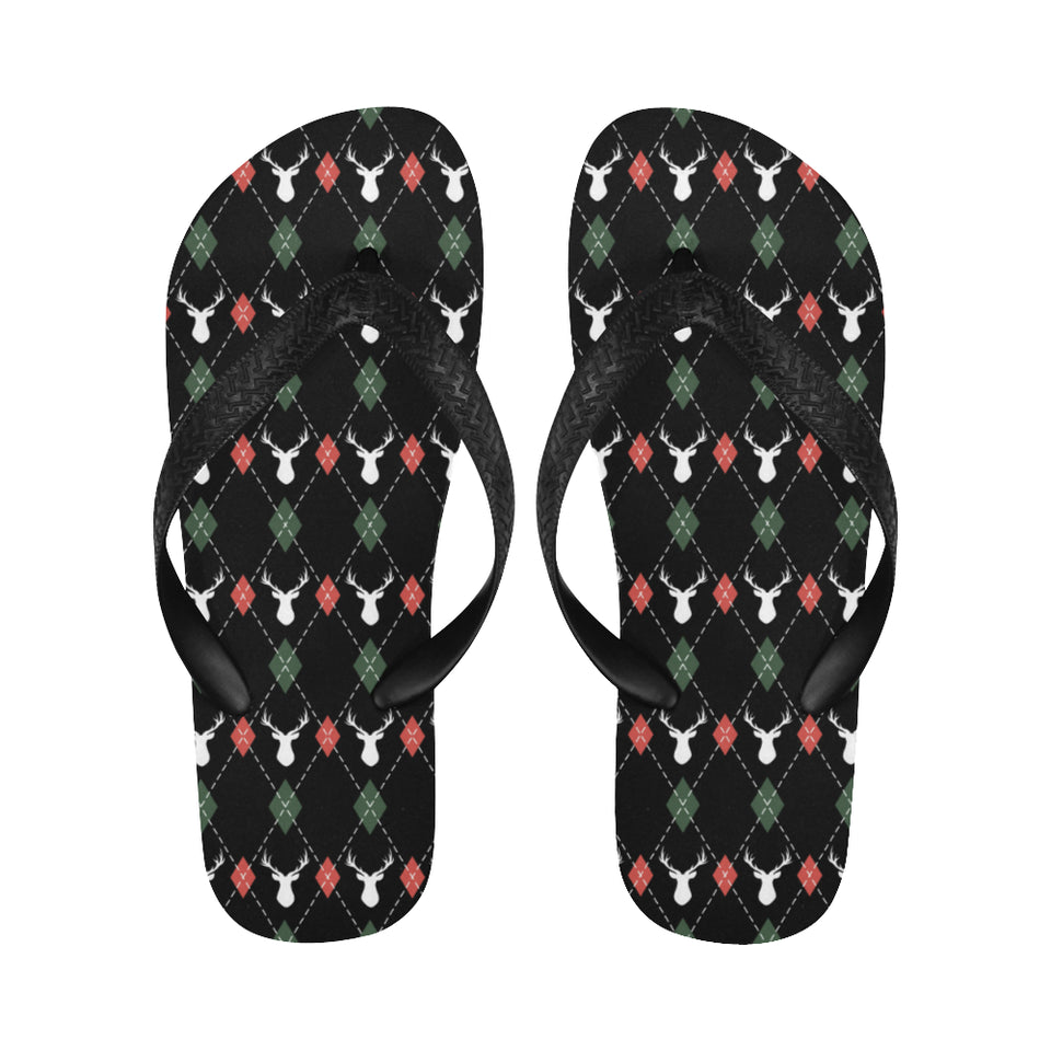 Deer Christmas new year pattern argyle Unisex Flip Flops