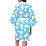 Cute white sea lion seals pattern Women's Short Kimono Robe