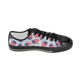 Strawberry pattern blue lines background Women's Low Top Canvas Shoes Black