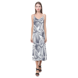 Guava tropical hand drawn pattern V-Neck Open Fork Long Dress