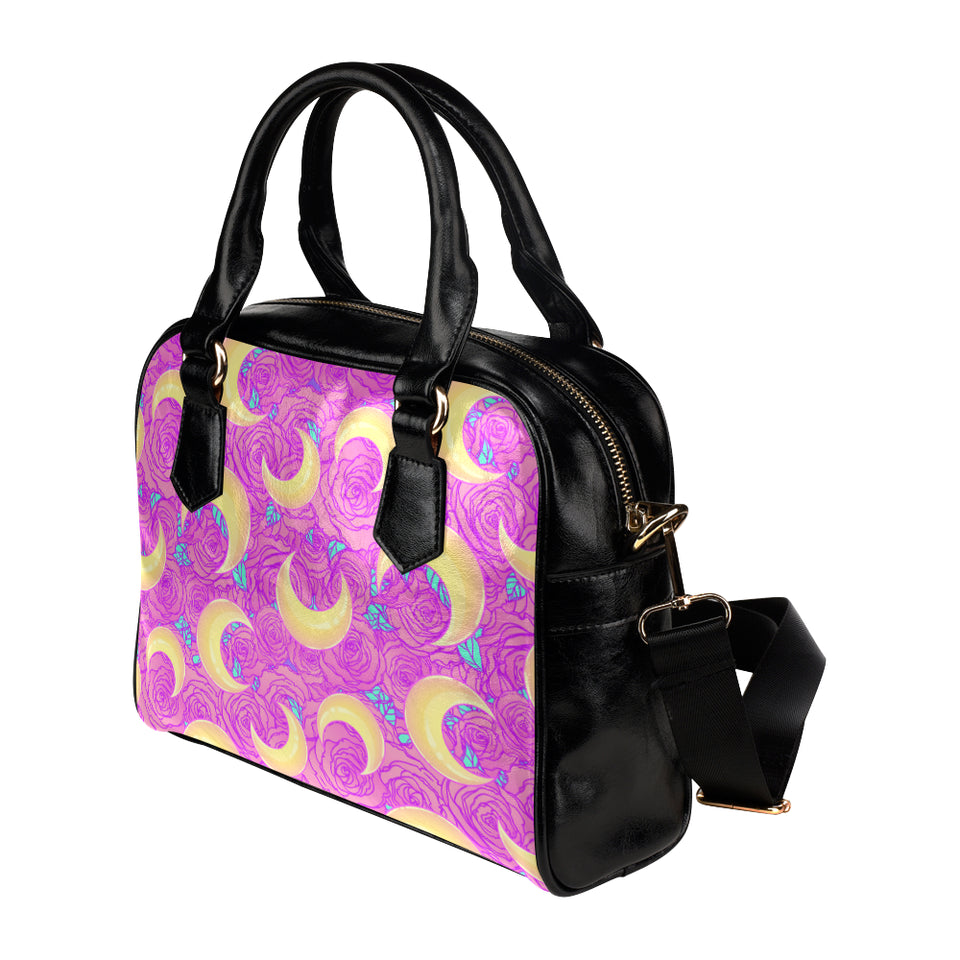 Moon pink rose background Shoulder Handbag