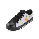 cute onions smiling faces purple background Men's Low Top Canvas Shoes Black