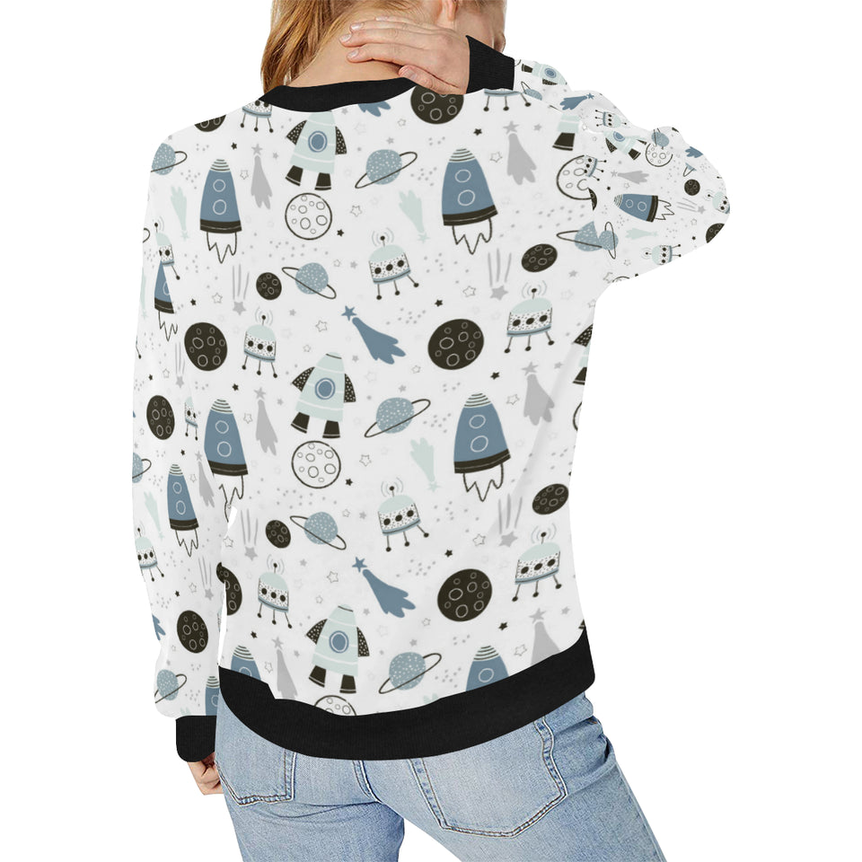 Hand drawn space elements space rocket star planet Women's Crew Neck Sweatshirt