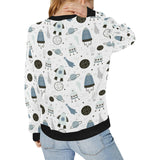 Hand drawn space elements space rocket star planet Women's Crew Neck Sweatshirt