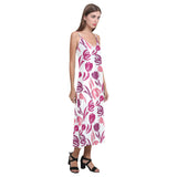 pink sketch tulip pattern V-Neck Open Fork Long Dress