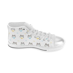 Cute Siberian Husky pattern Women's High Top Canvas Shoes White