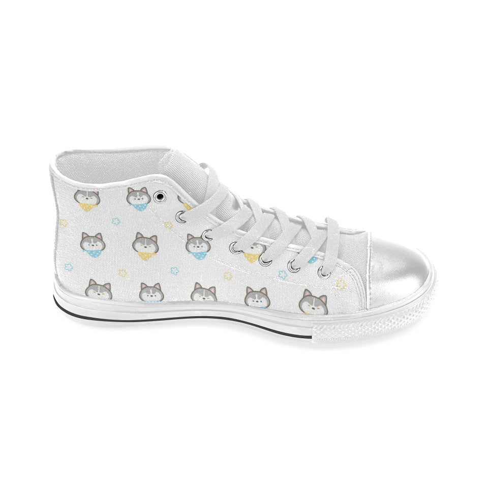 Cute Siberian Husky pattern Women's High Top Canvas Shoes White