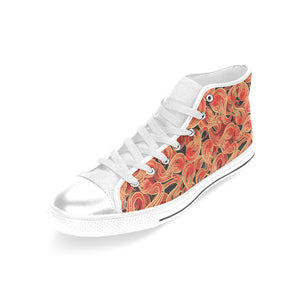 Fire flame pattern Women's High Top Canvas Shoes White