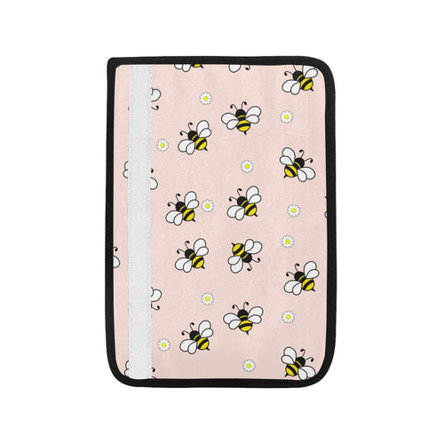 Cute bee flower pattern pink background Car Seat Belt Cover