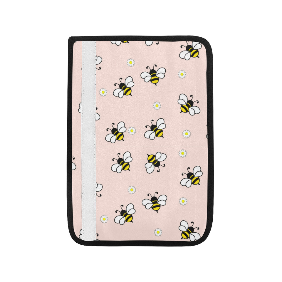 Cute bee flower pattern pink background Car Seat Belt Cover