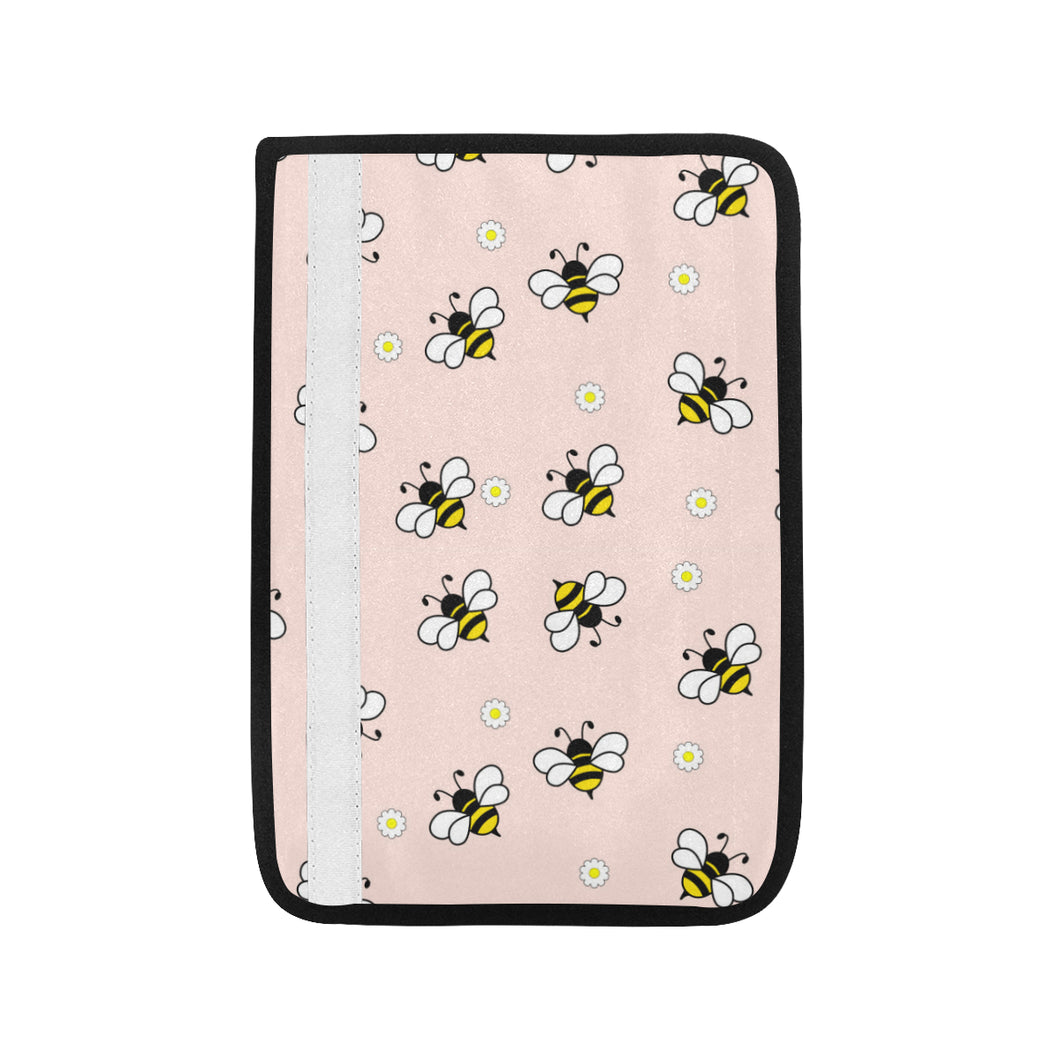 Cute bee flower pattern pink background Car Seat Belt Cover