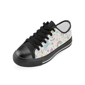 Colorful unicorn pattern Kids' Boys' Girls' Low Top Canvas Shoes Black