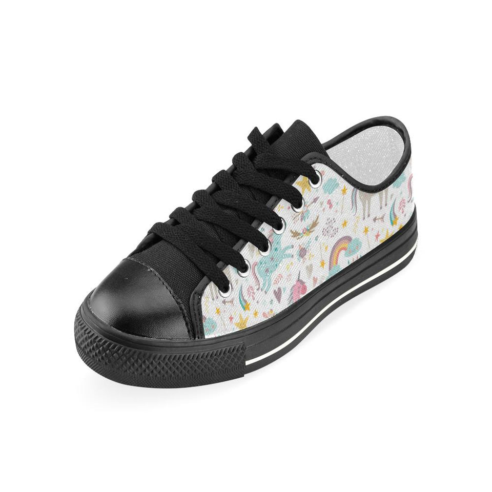 Colorful unicorn pattern Kids' Boys' Girls' Low Top Canvas Shoes Black