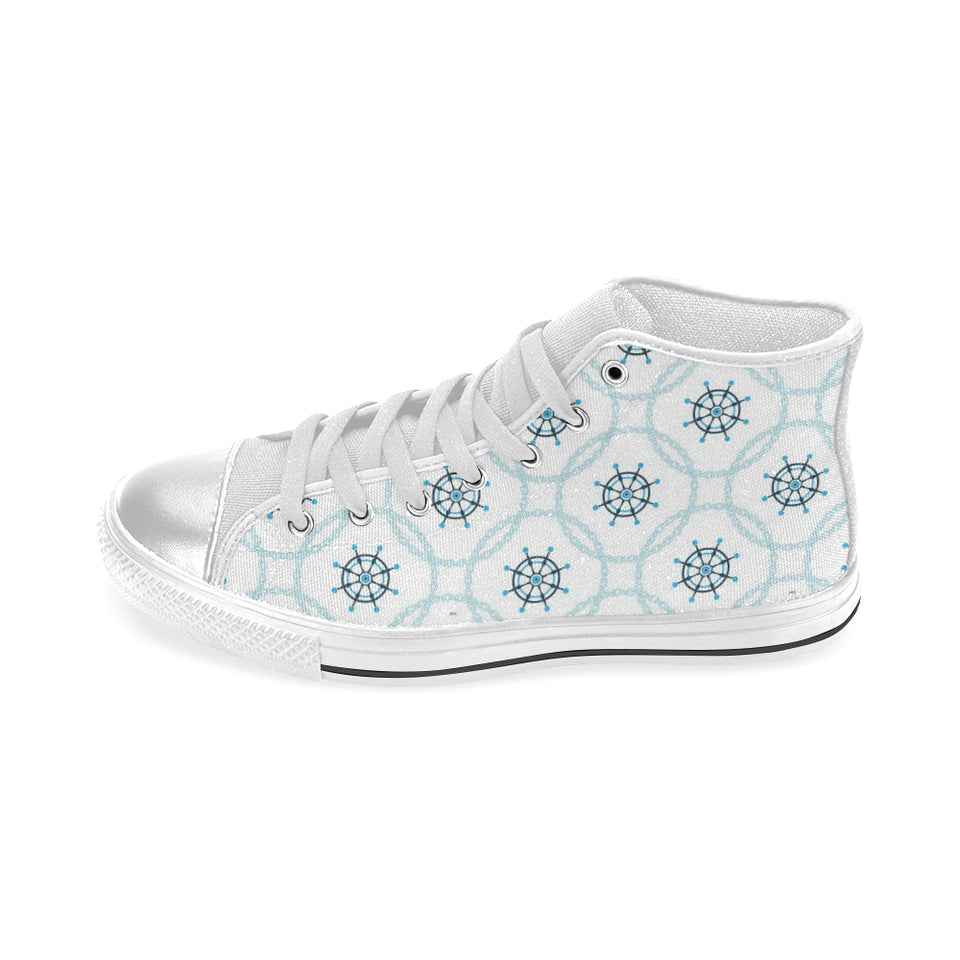 nautical steering wheel chain Women's High Top Canvas Shoes White
