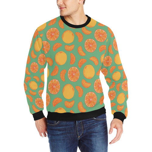 orange fruit pattern green background Men's Crew Neck Sweatshirt