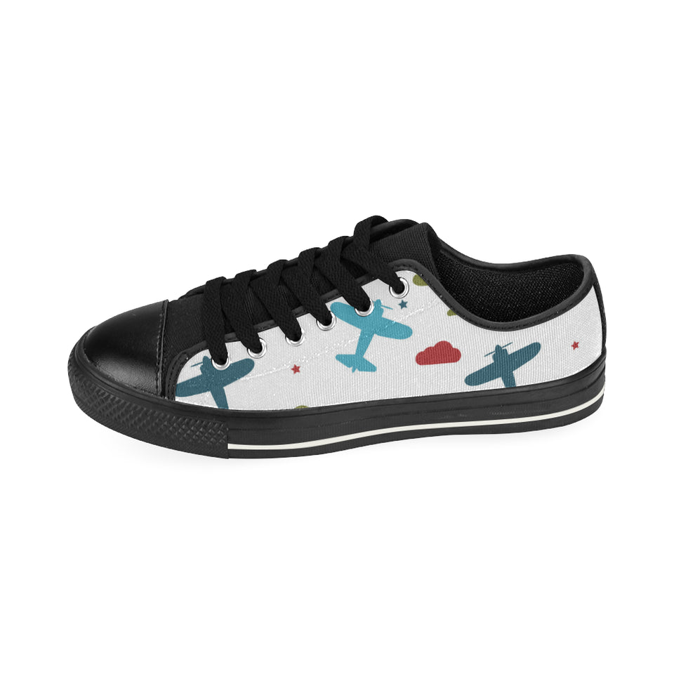 Airplane star cloud colorful Men's Low Top Canvas Shoes Black