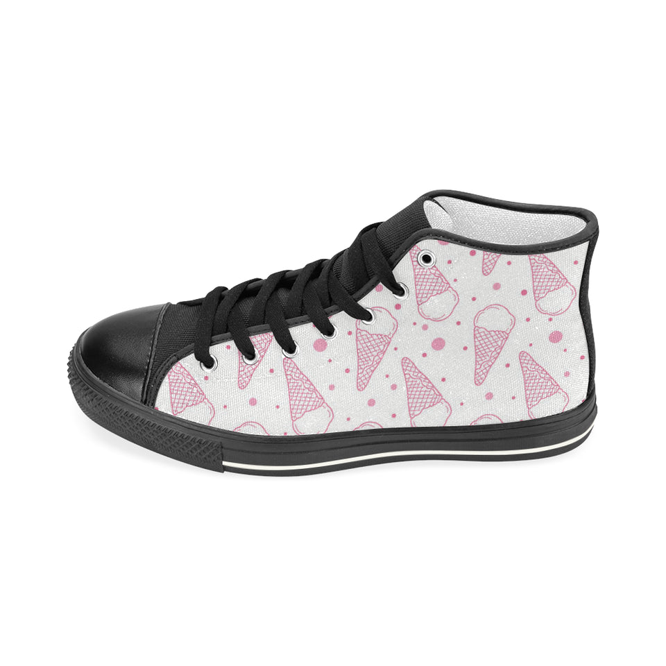 Hand drawn ice cream pattern Women's High Top Canvas Shoes Black