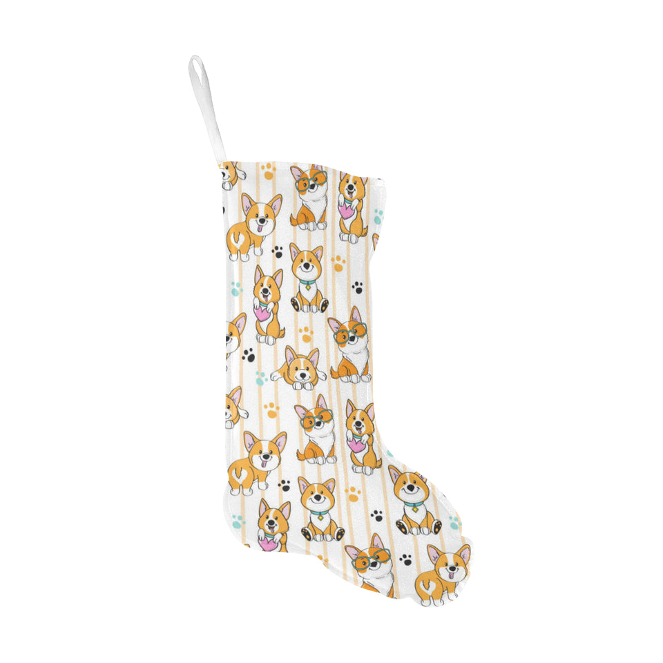 Cute dog corgi striped background pattern Christmas Stocking