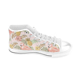 Pink flamingo birds pineapples hibiscus flower pat Men's High Top Canvas Shoes White