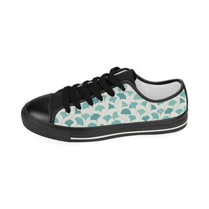 Green ginkgo leaves pattern Kids' Boys' Girls' Low Top Canvas Shoes Black