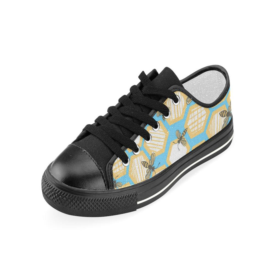 Bee honeycomb pattern Kids' Boys' Girls' Low Top Canvas Shoes Black